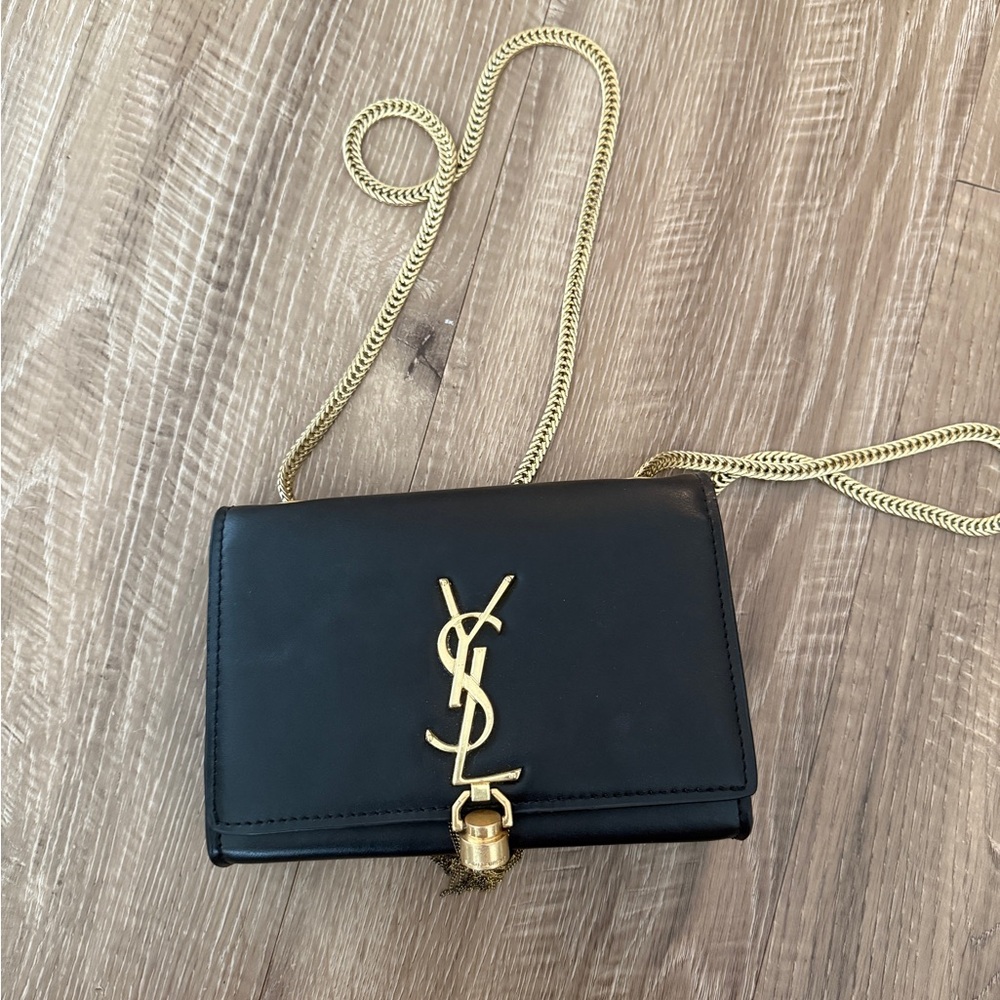 Yves Saint Laurent YSL Black Crossbody with Gold Chain